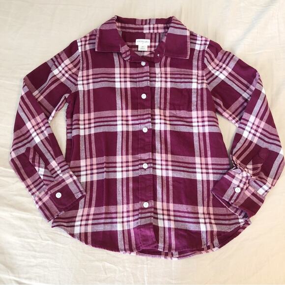 NWT J. Crew Factory Girls Burgundy and Pink Flannel Top Size Small - Picture 1 of 5